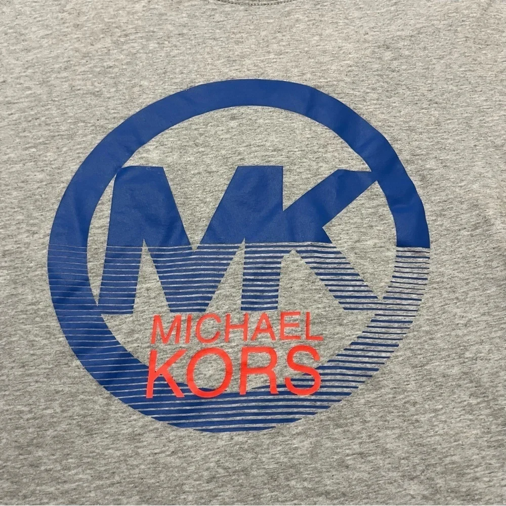 Michael Kors Circle Logo Short Sleeve Tee Heather Grey Size Large Blue Orange MK